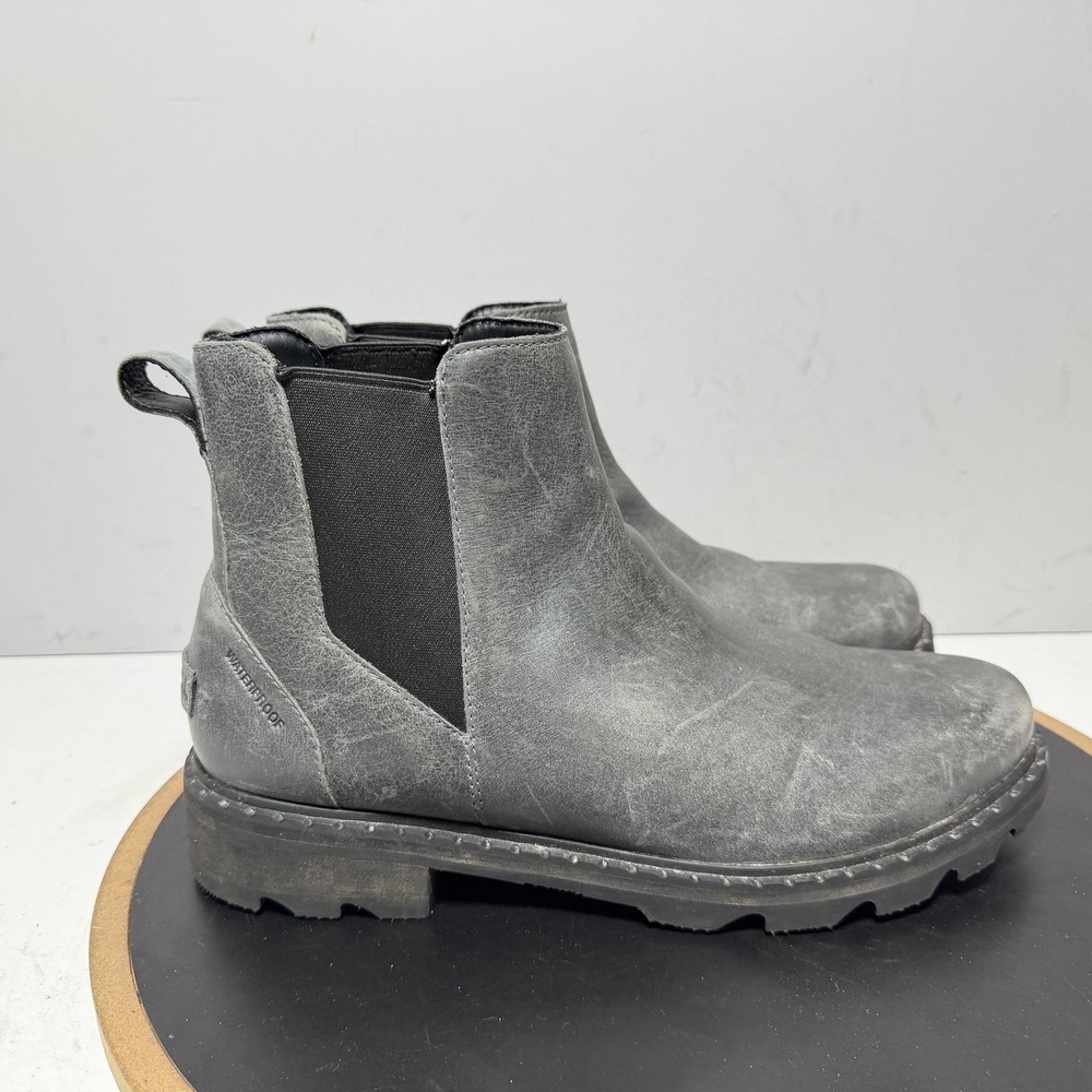 Sorel Boots Womens Size 12 Gray Leather Waterproof Chelsea Ankle NL3957-052